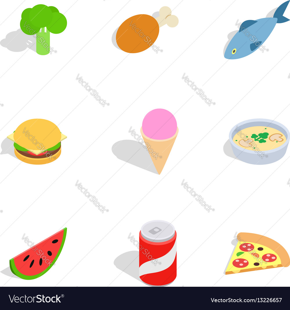 Healthy Food Icons Isometric D Style Royalty Free Vector