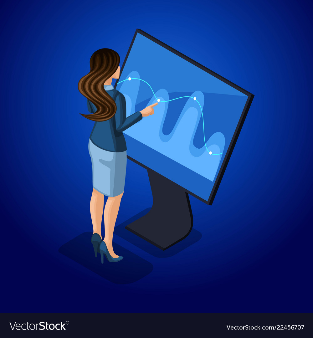 Isometric Business Woman With Gadgets Royalty Free Vector