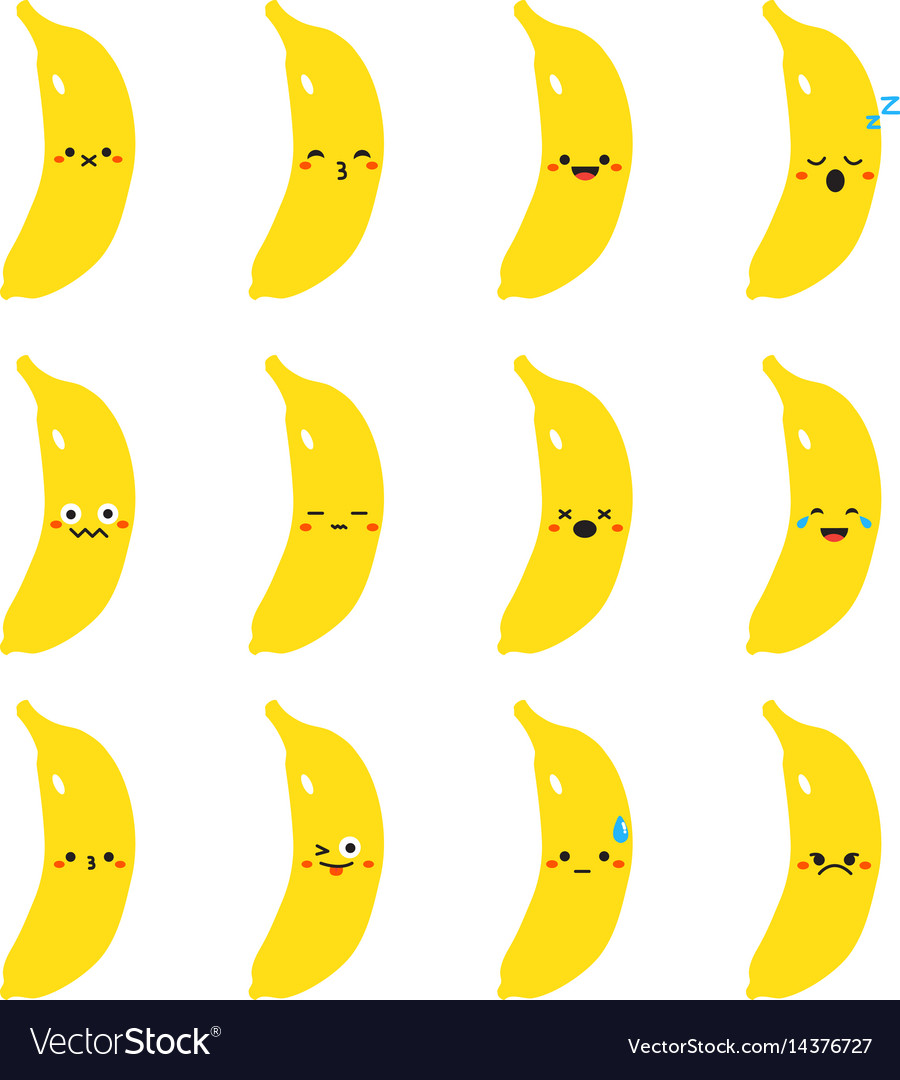 Banana Modern Flat Emoticon Set Royalty Free Vector Image