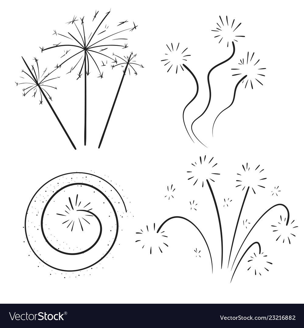 Hand Drawn Set Of Fireworks Royalty Free Vector Image