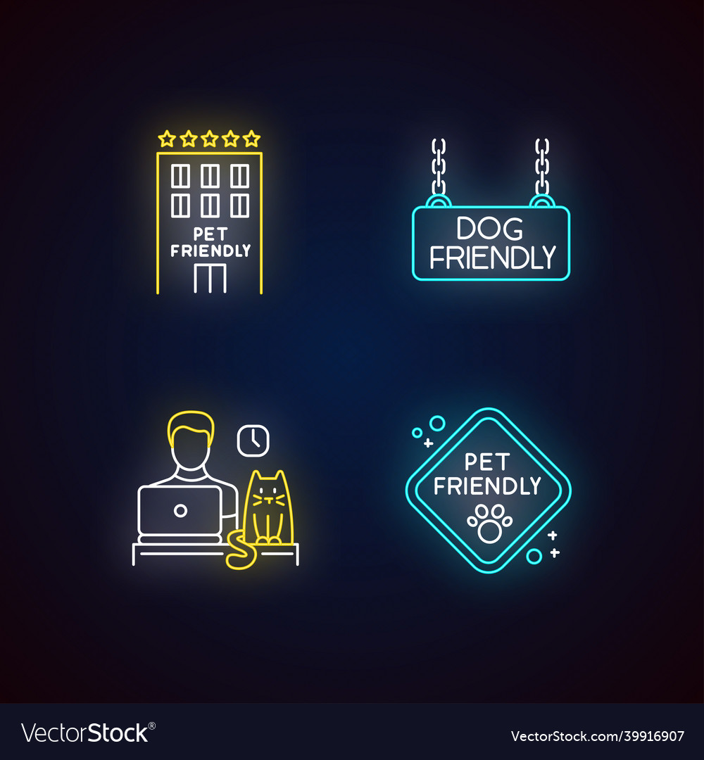 Pet Friendly Companies Neon Light Icons Set Vector Image