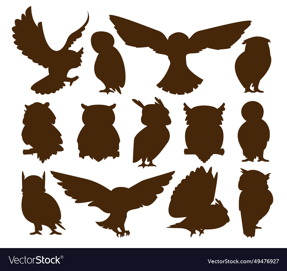 Owl Silhouettes Flying Black Bird Icons Royalty Free Vector