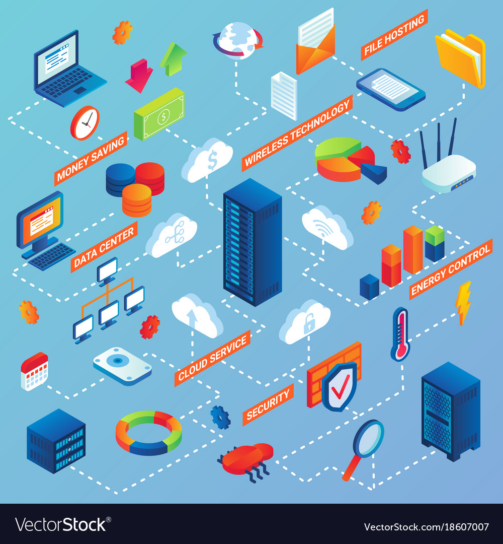 Data Center Vector Infographic Isometric Flowchart Stock Vector Image