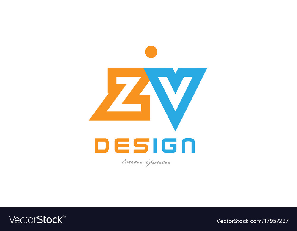 Zv Z V Orange Blue Alphabet Letter Logo Royalty Free Vector