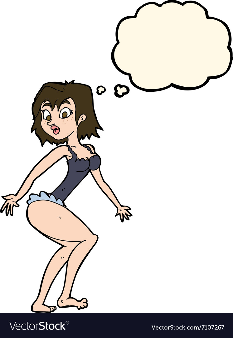 Cartoon Woman In Lingerie With Thought Bubble Vector Image