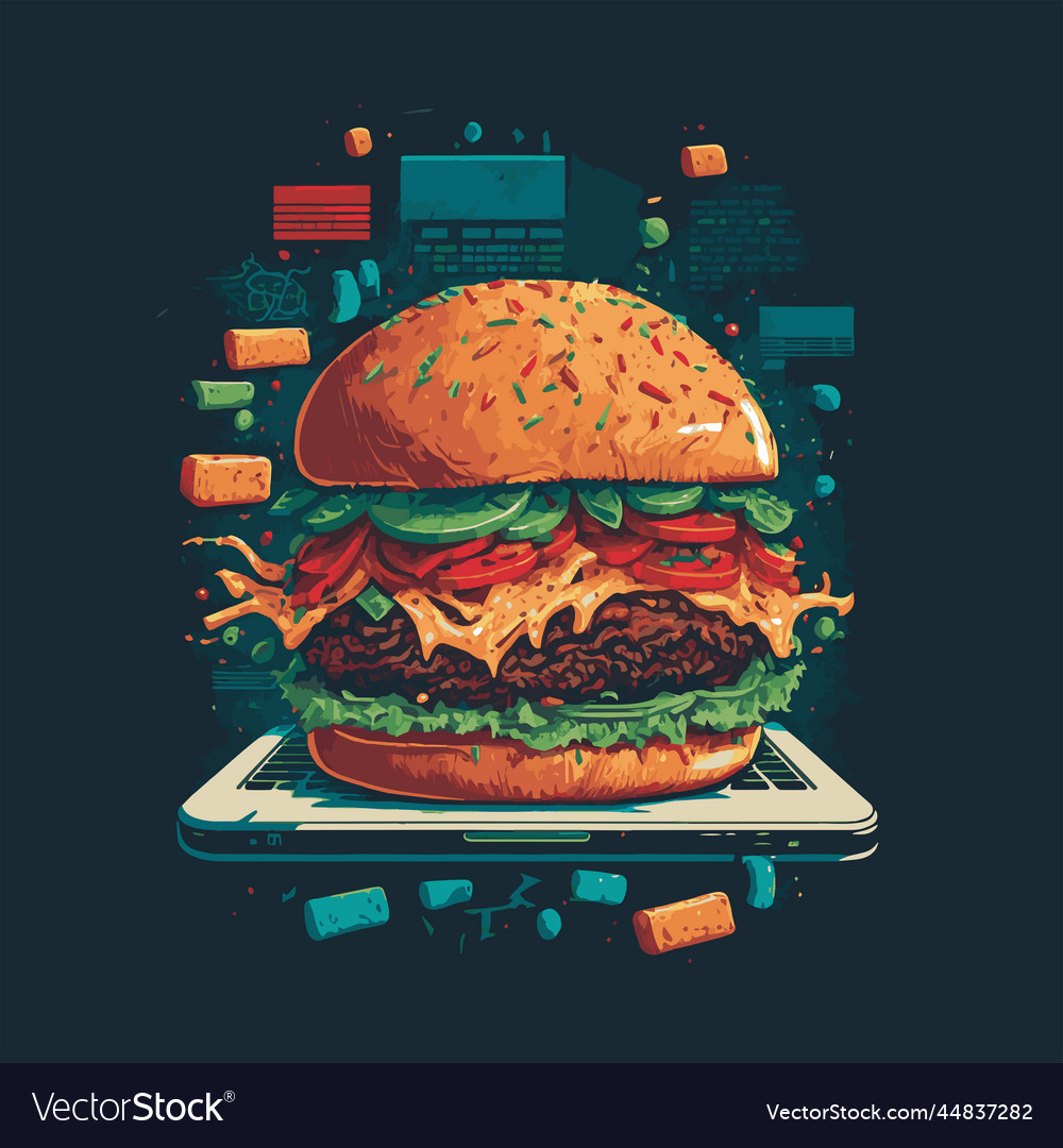 Big Burger Hamburger Hand Drawn Poster Royalty Free Vector