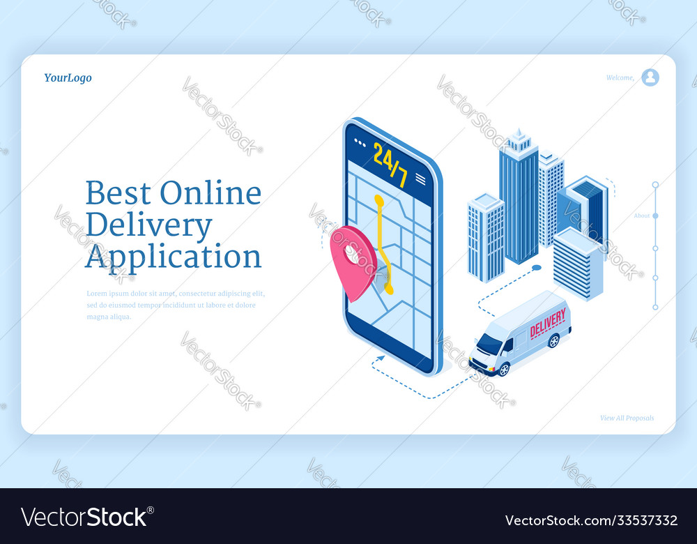 Online Delivery Application Isometric Landing Page