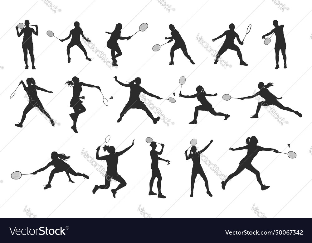 Female Badminton Players Silhouette Badminton Svg Vector Image