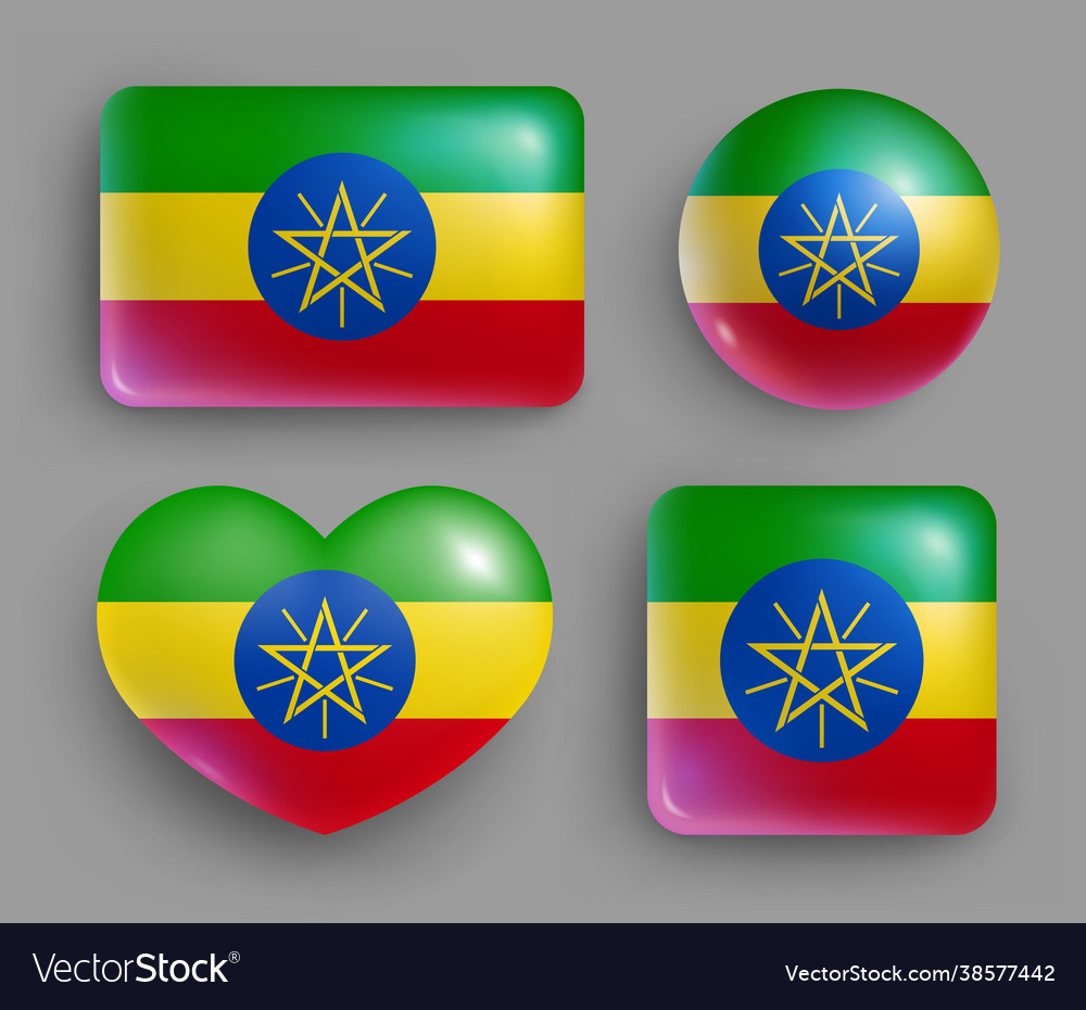 Set Glossy Buttons With Ethiopia Country Flag Vector Image