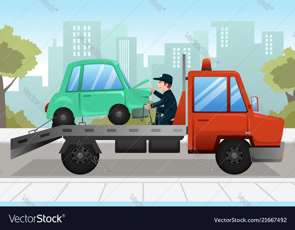 Tow Truck Towing A Broken Down Car Royalty Free Vector Image