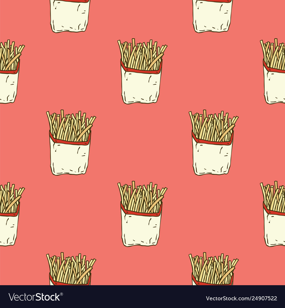 Seamless Pattern French Fries In Paper Wrapper Vector Image