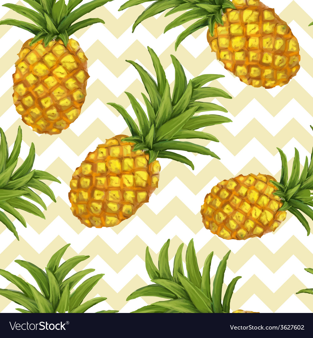 Hand Drawn Seamless Pattern With Pineapple In Vector Image