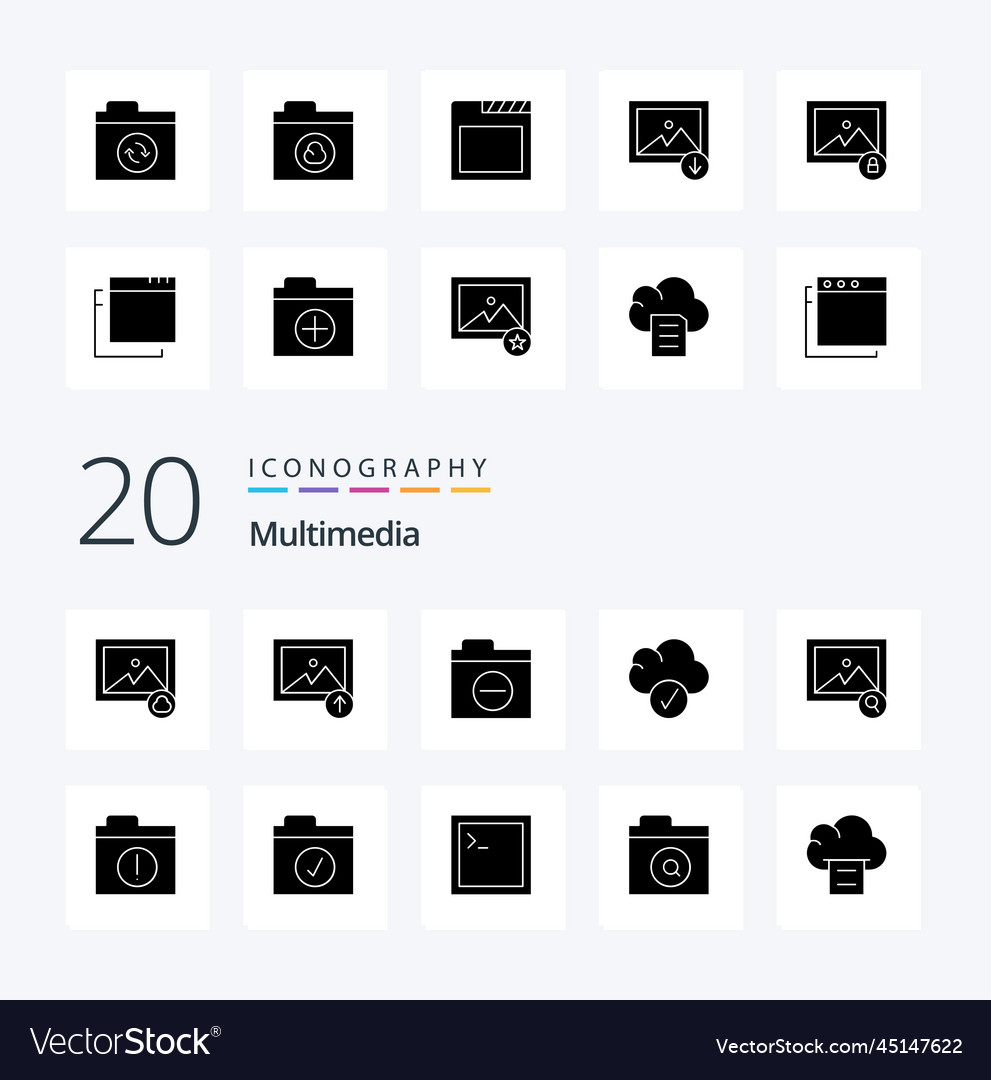 20 Multimedia Solid Glyph Icon Pack Like Files Vector Image