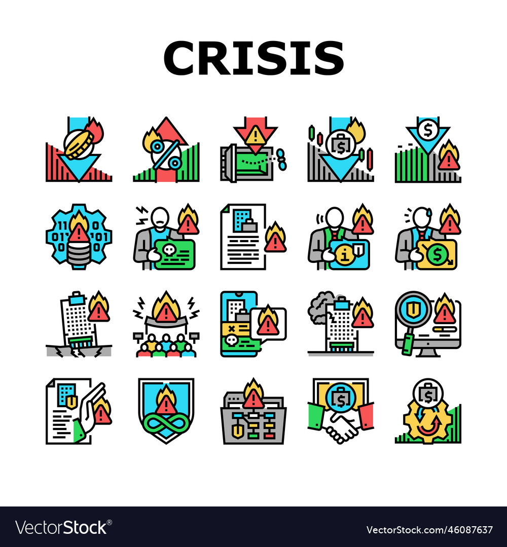 Crisis Management Risk Strategy Icons Set Vector Image