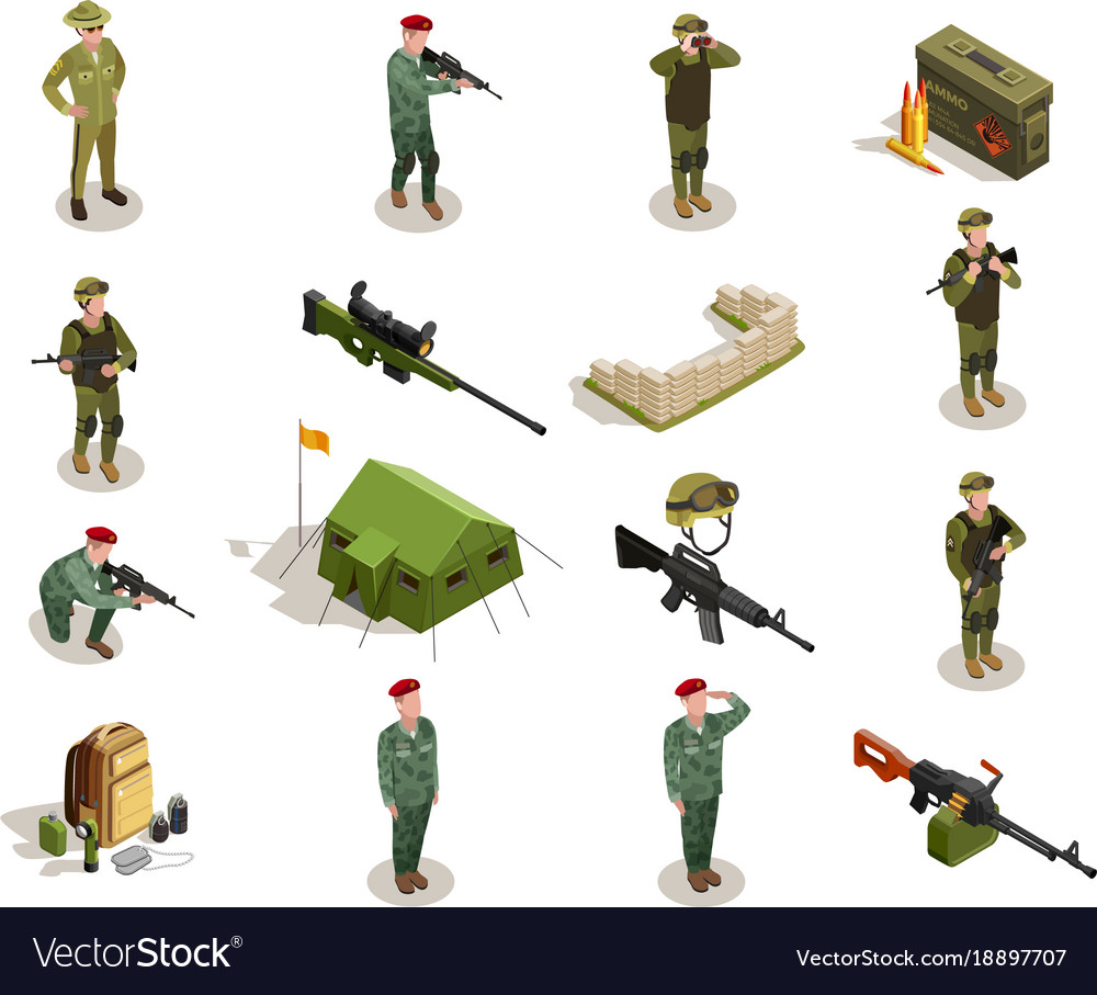 Army Military Isometric Elements Set Royalty Free Vector