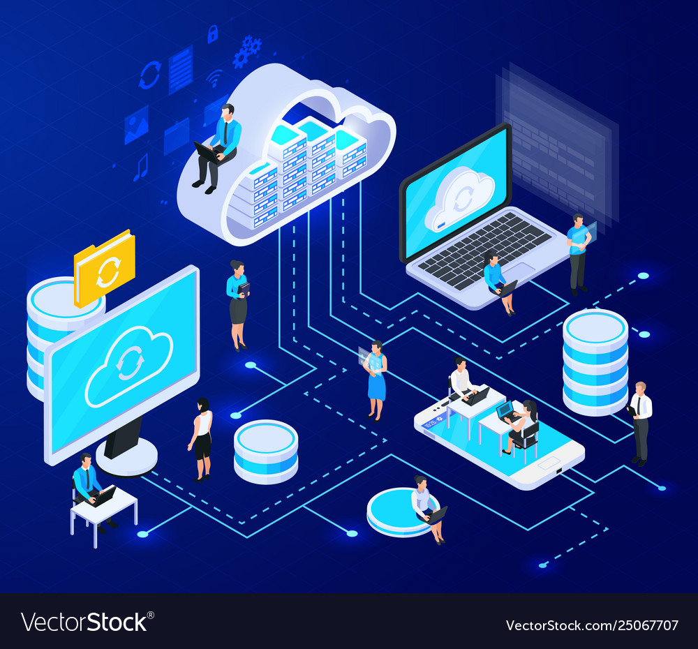 Cloud Networking Isometric Composition Royalty Free Vector