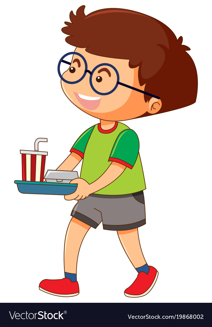 One Boy Holding Tray Of Food And Drink Royalty Free Vector