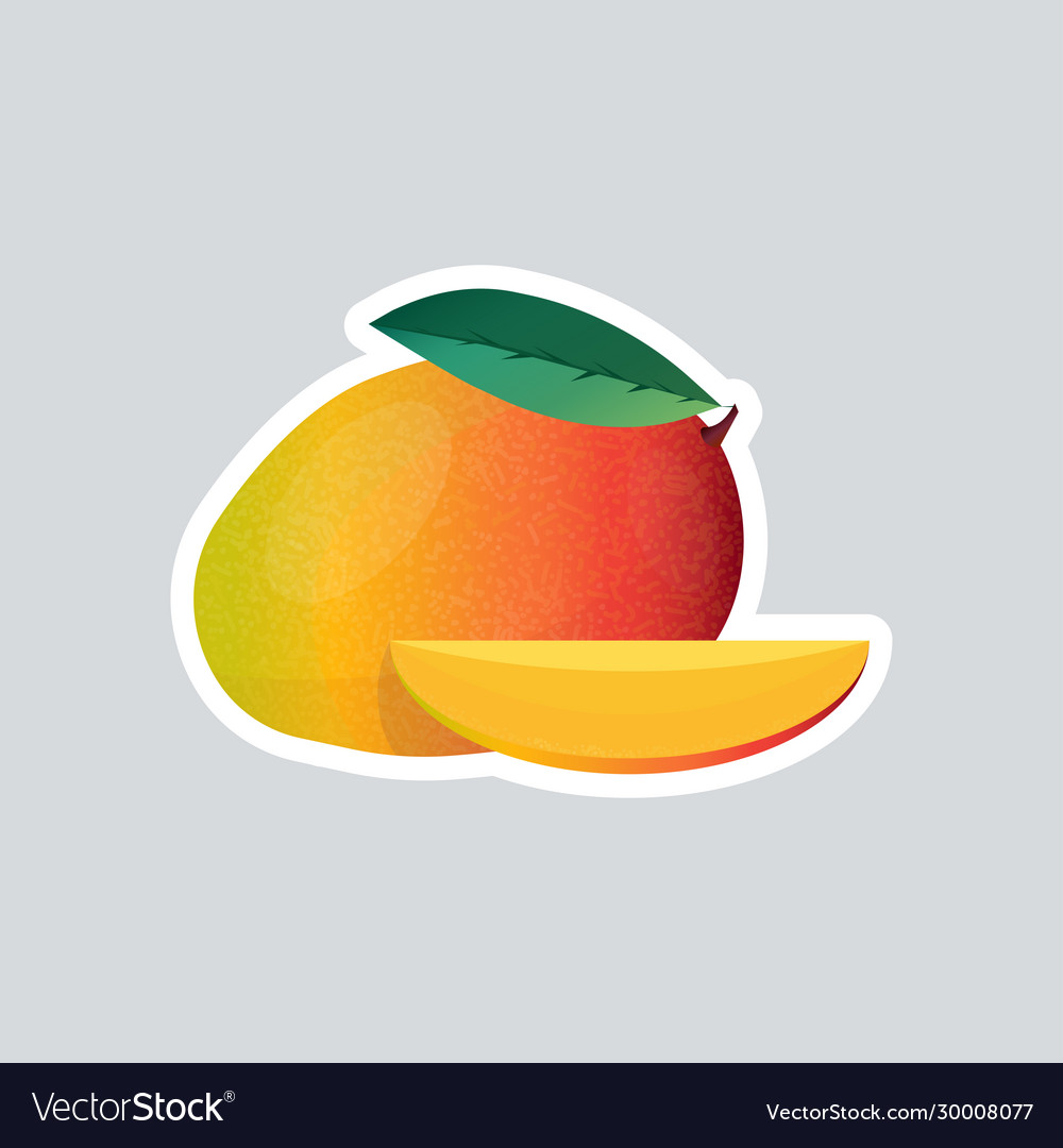 Fresh Juicy Mango Sticker Tasty Ripe Fruit Icon Vector Image