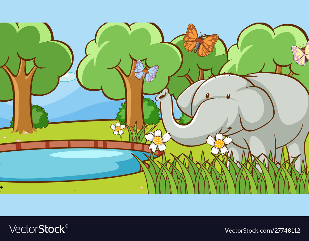 Scene With Wild Elephant In Forest Royalty Free Vector Image