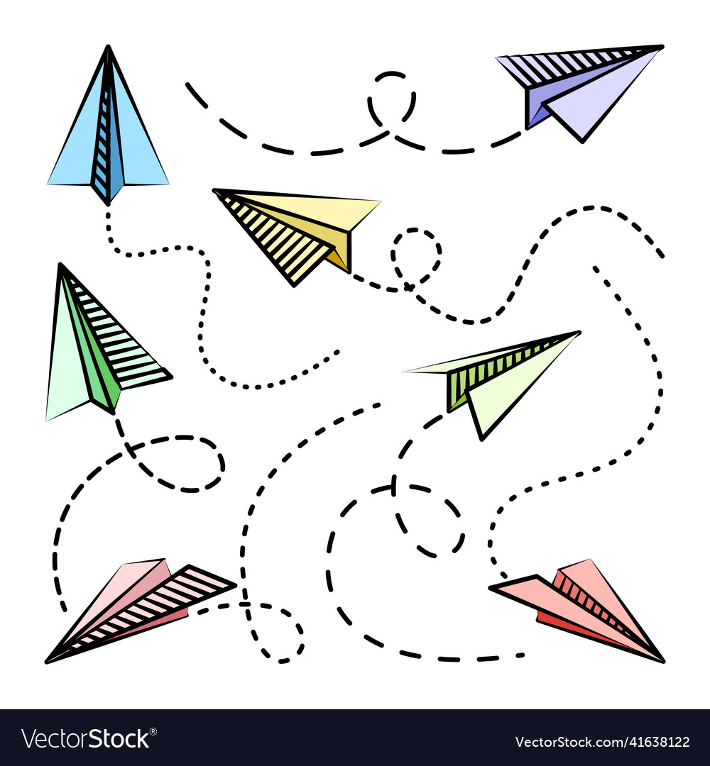 Various Hand Drawn Paper Planes Colorful Doodle Vector Image