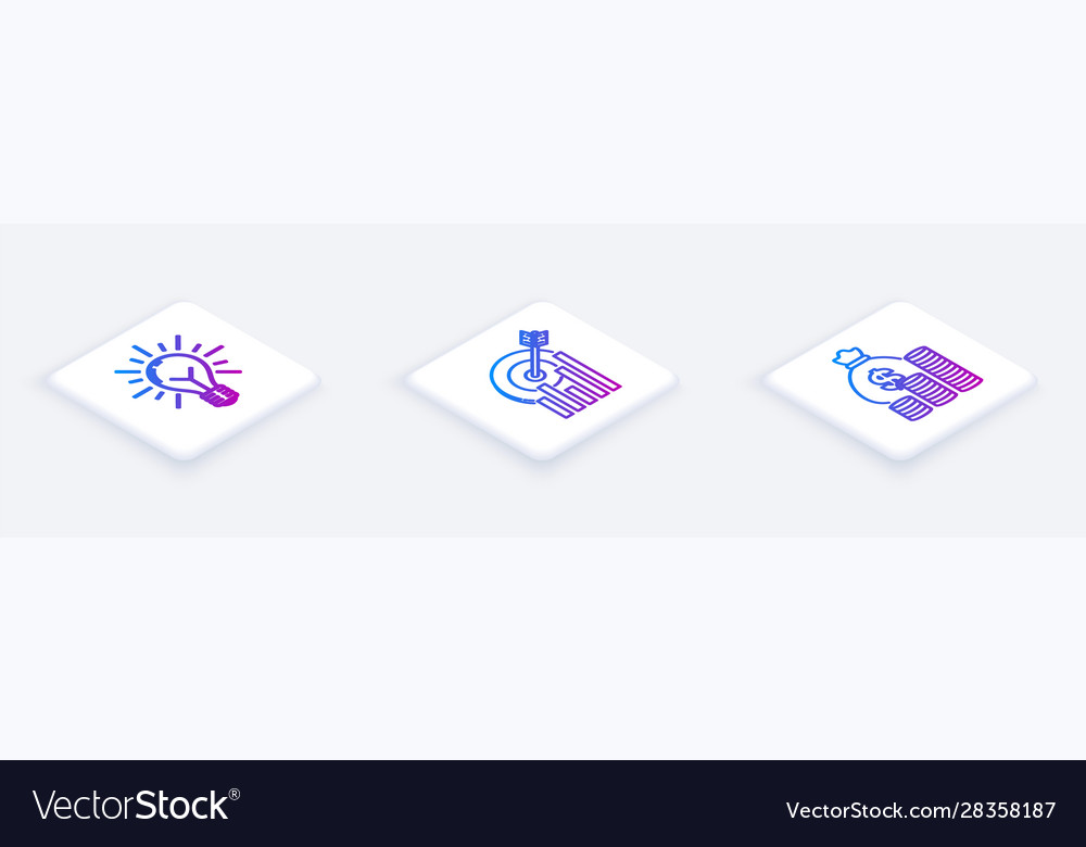 Set Isometric Line Light Bulb With Rays Shine Vector Image