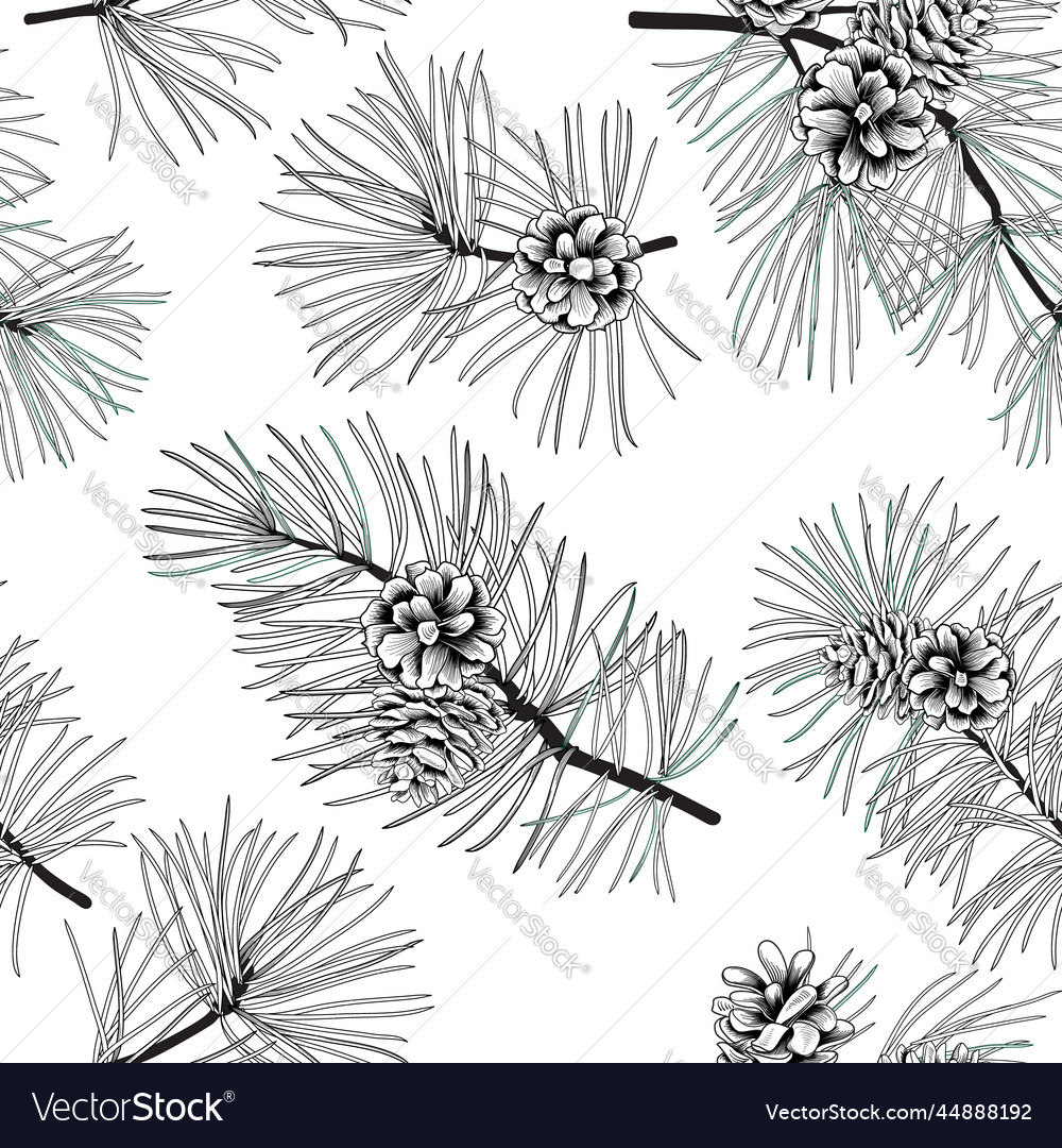 Winter Forest Seamless Pattern With Pine Branches Vector Image