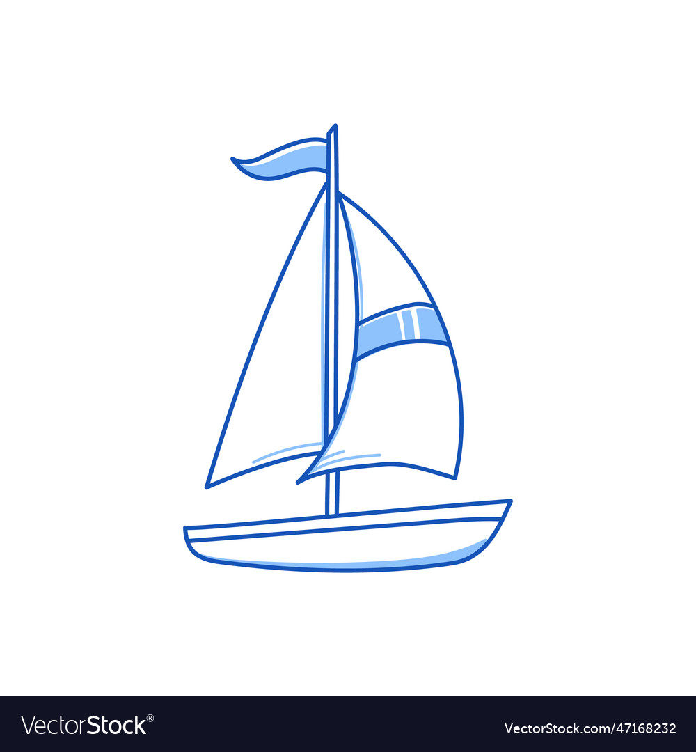 Sail Boat Yacht Ship Doodle Hand Drawn Sketch Vector Image