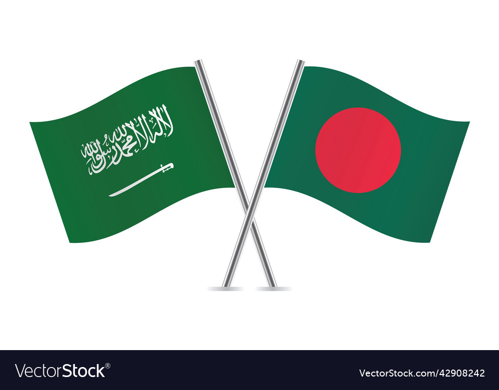 Saudi Arabia And Bangladesh Crossed Flags Vector Image