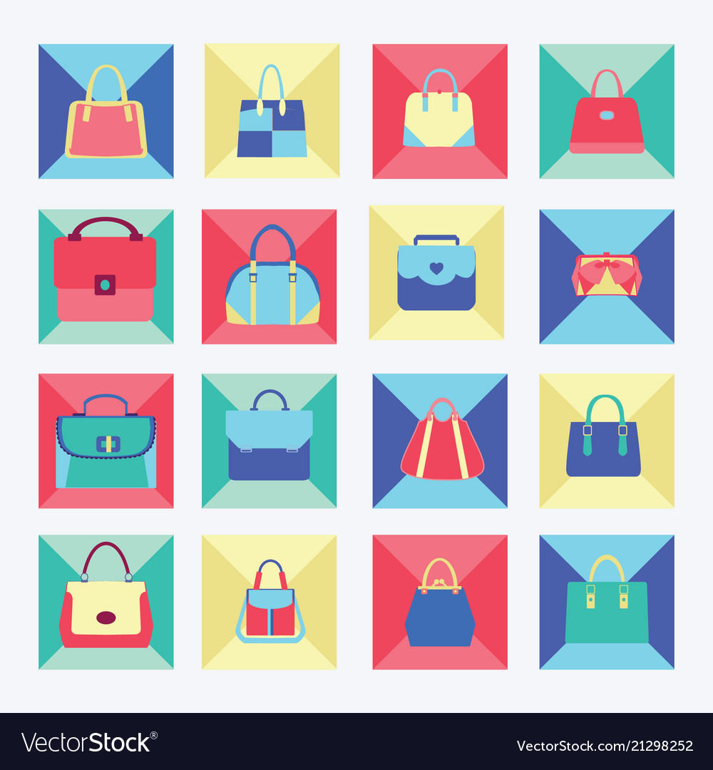 Set Icon Of Collection Of Women Fashion Bags Vector Image