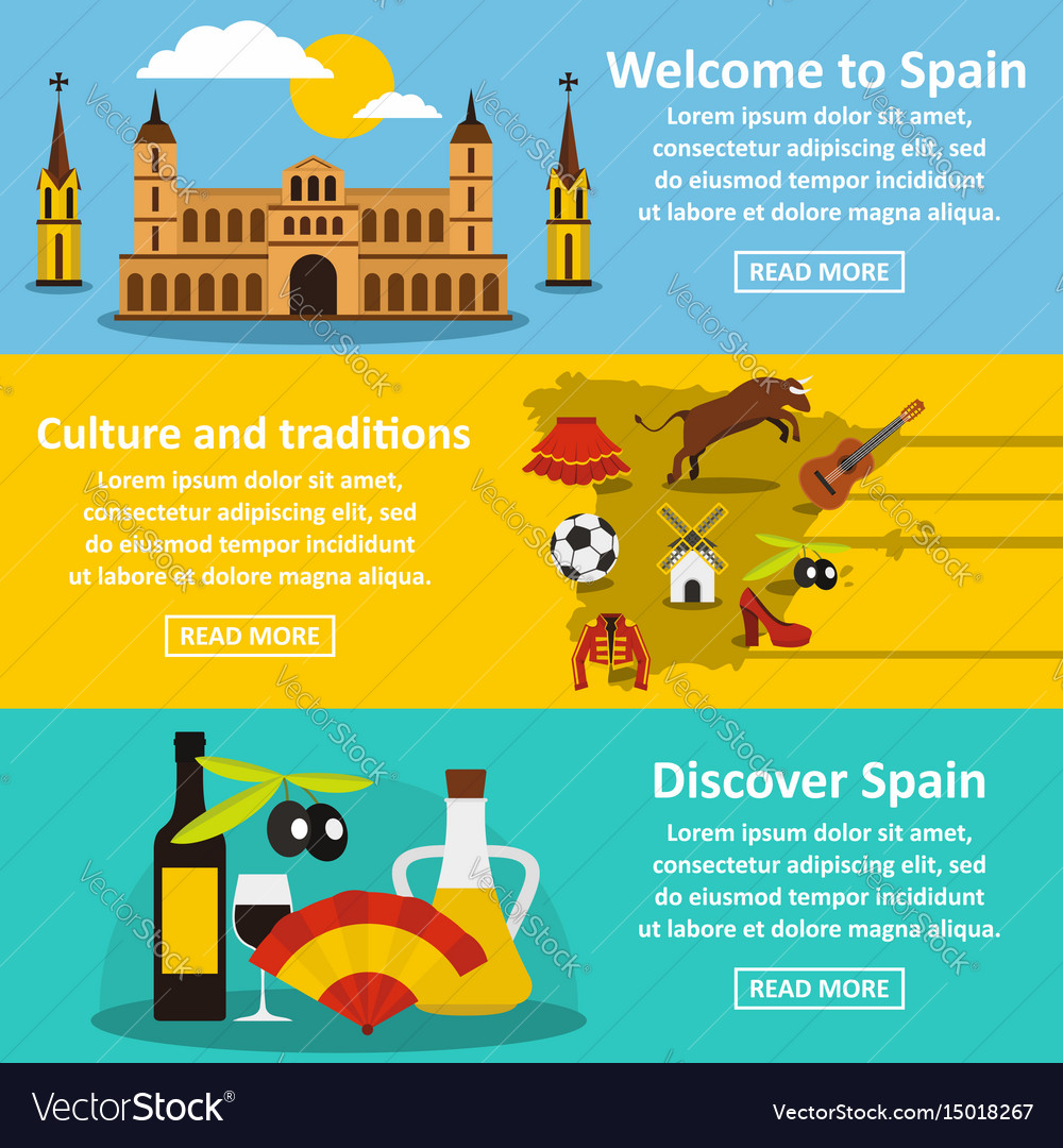 Spain Travel Banner Horizontal Set Flat Style Vector Image