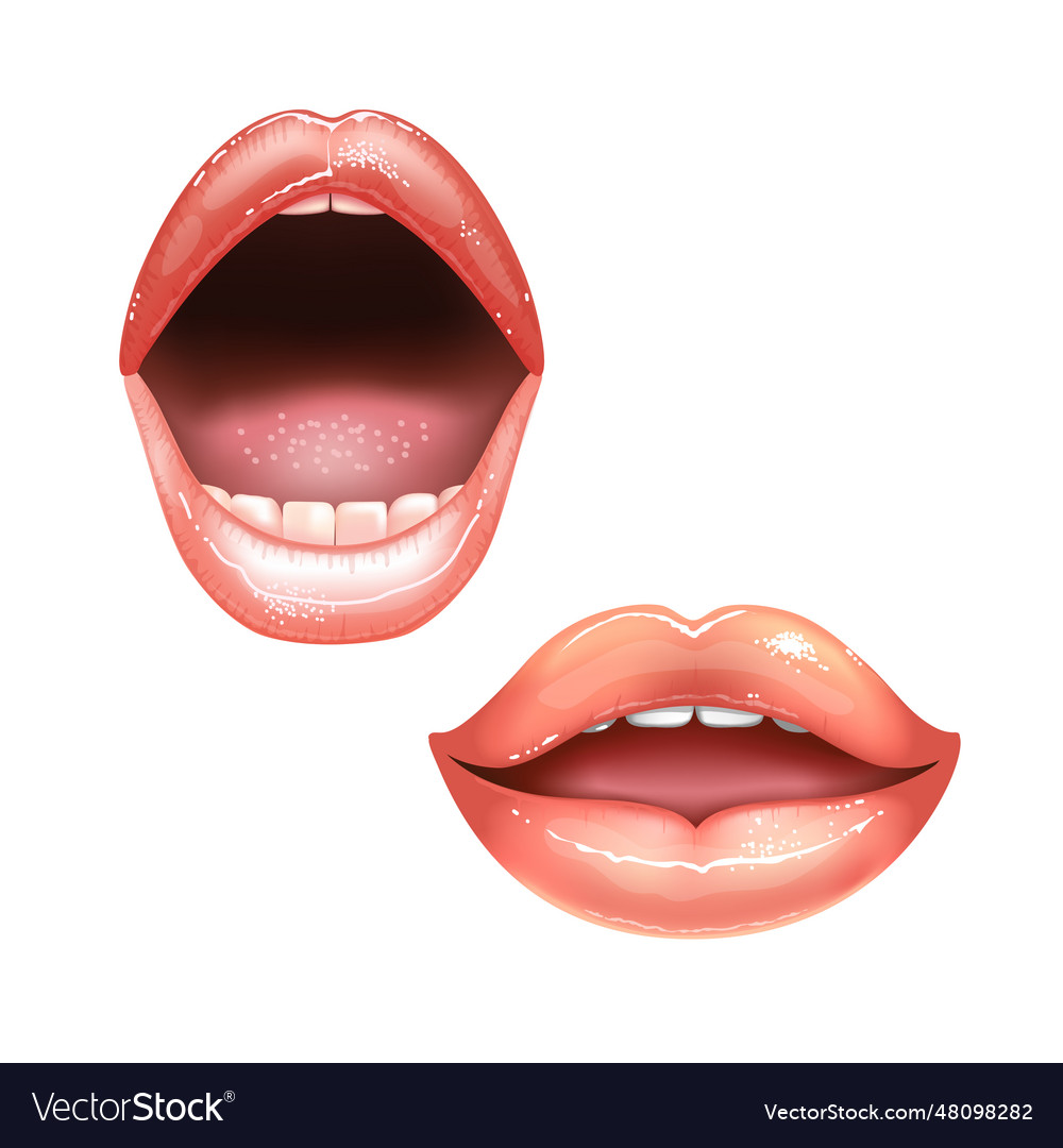 2 Shining Beautiful Female Nude Lips With Teeth Vector Image