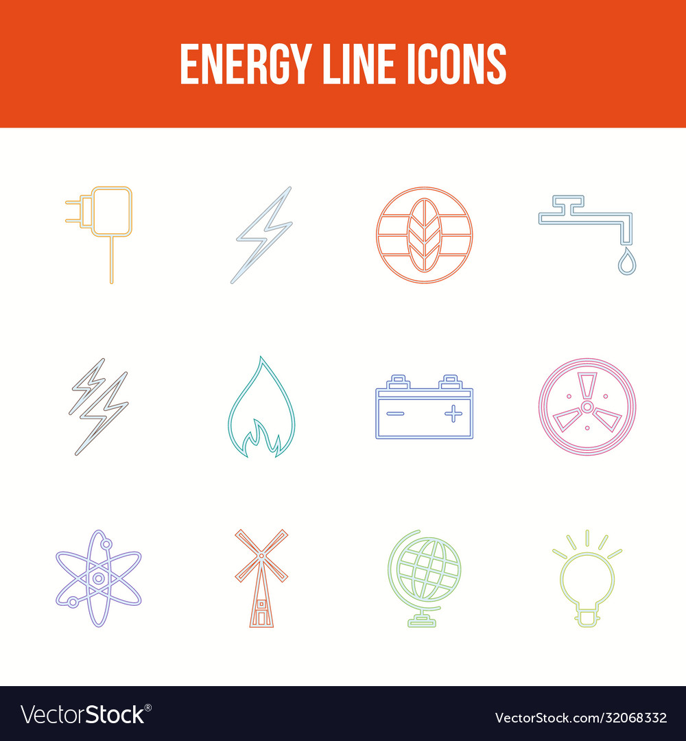 Unique Energy Line Icon Set Royalty Free Vector Image