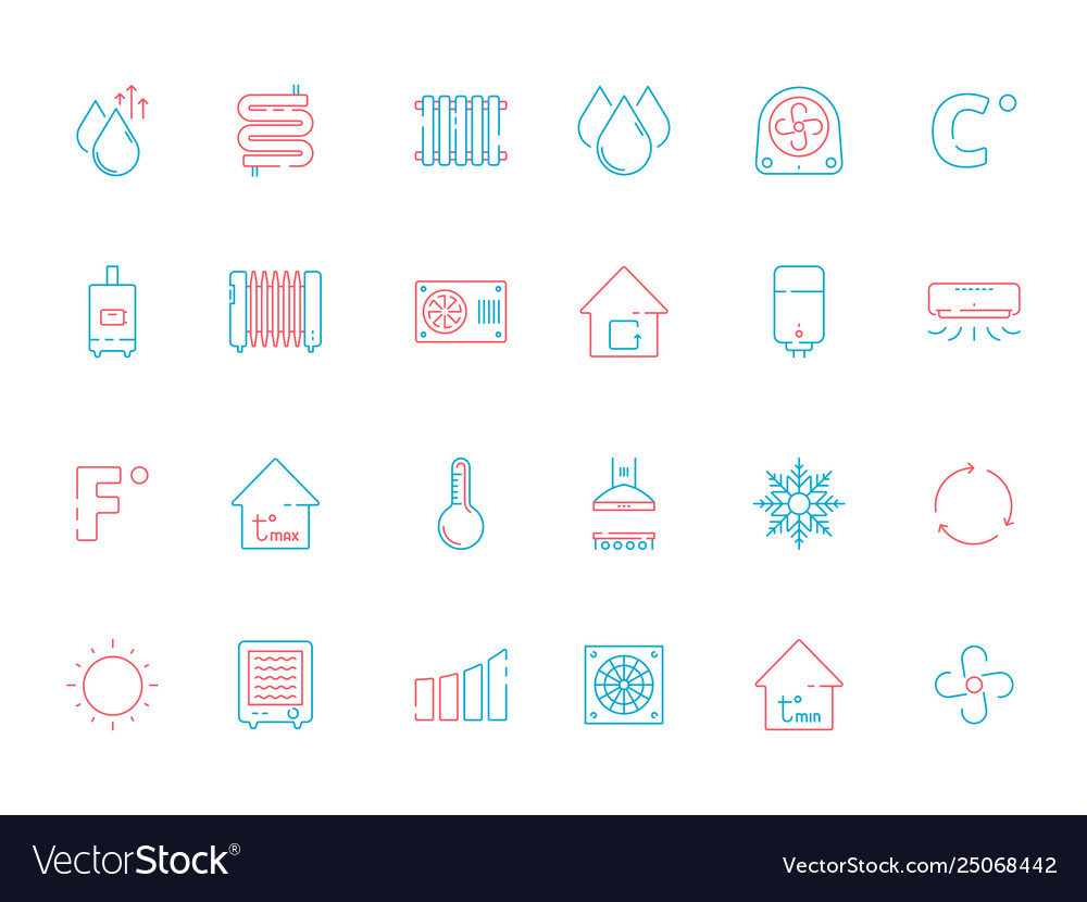 Cooling Icons Heating Home Conditioning Symbols Vector Image