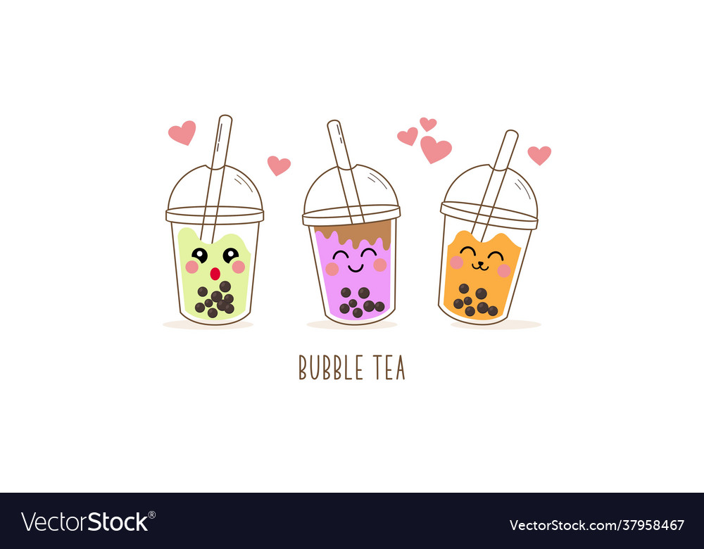 Cute Boba Milk Tea Cartoon Characters Set Vector Image