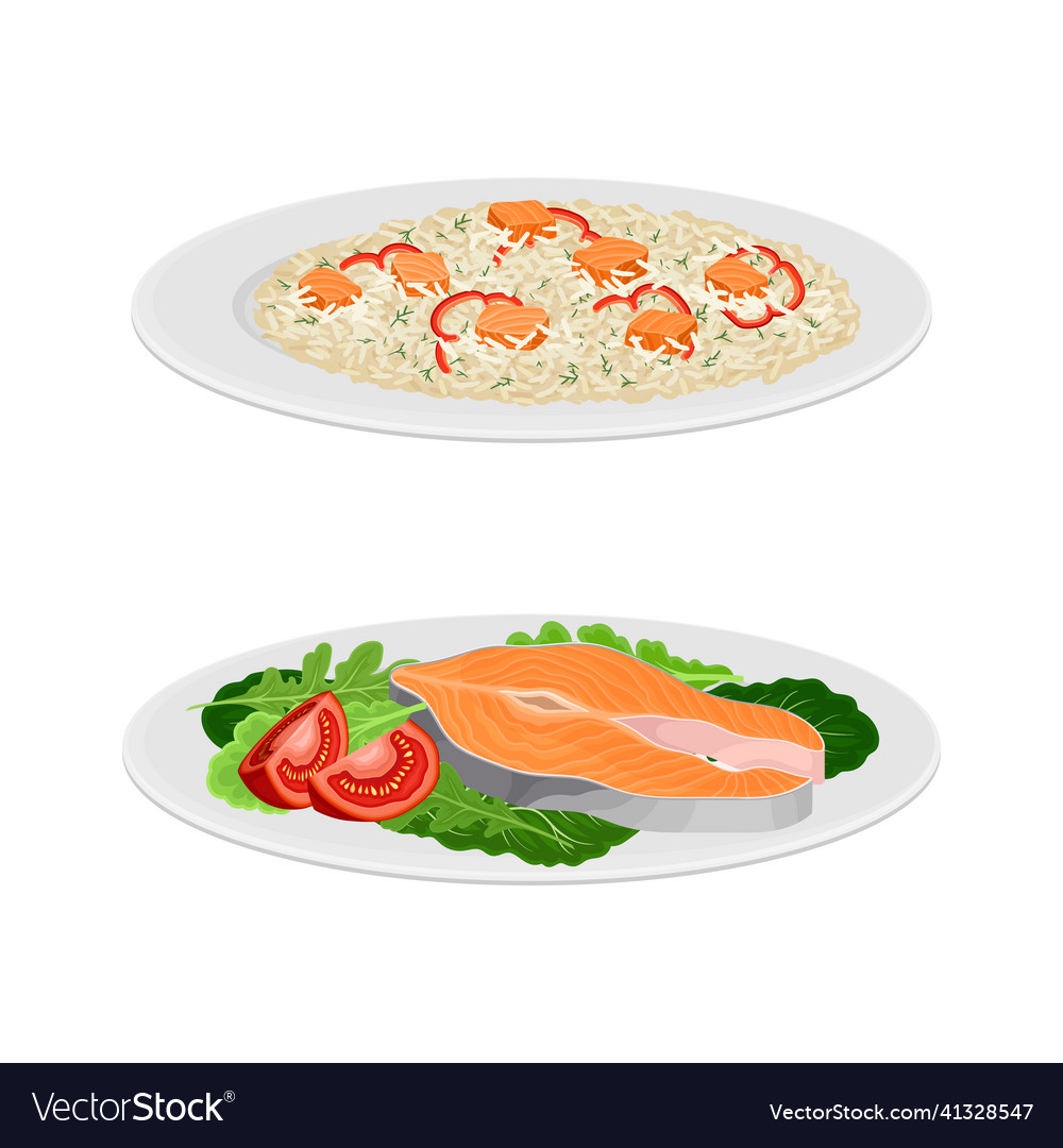 Tasty Seafood Dishes Set Risotto Royalty Free Vector Image