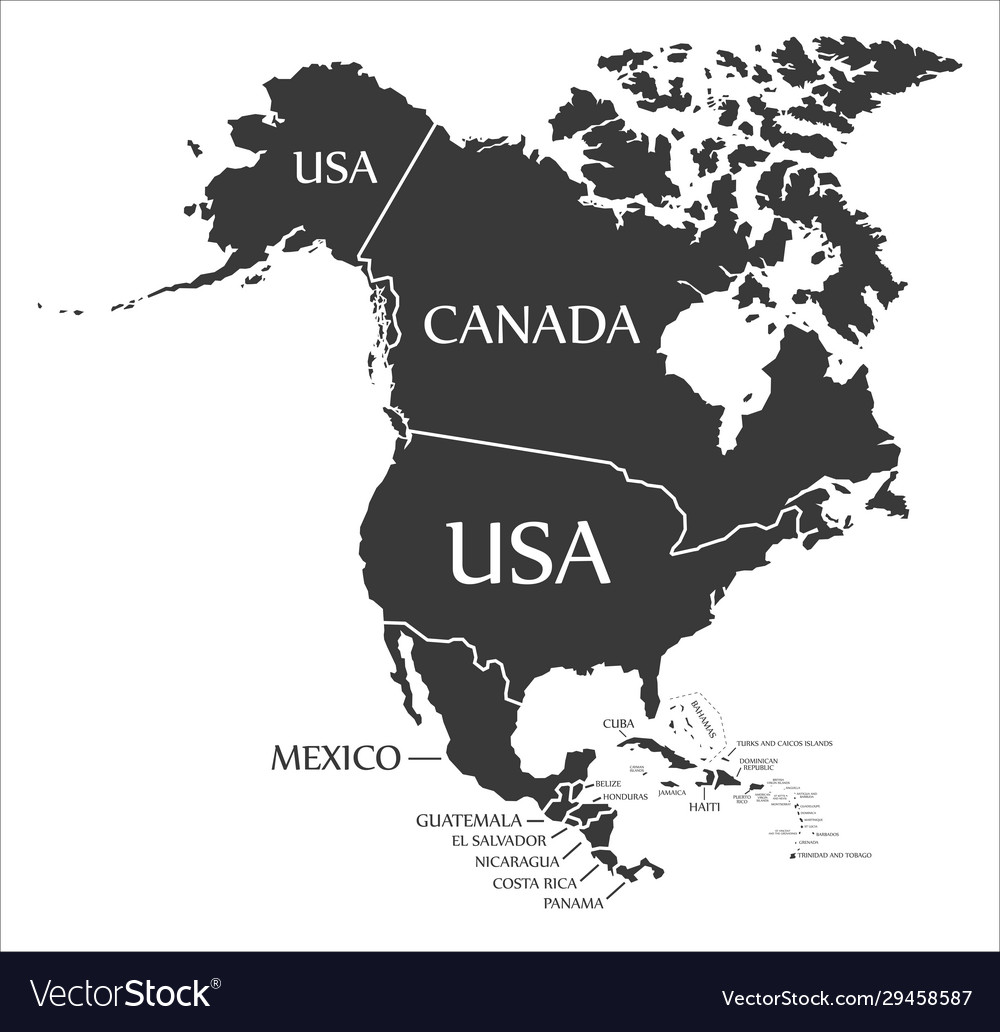 North America Continent Map With Countries Vector Image