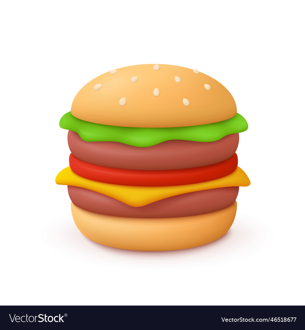 Burger Hamburger Fast Food Concept 3d Icon Vector Image