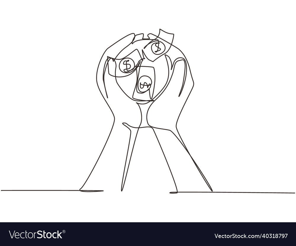 Single Continuous Line Drawing Two Hands Carrying Vector Image