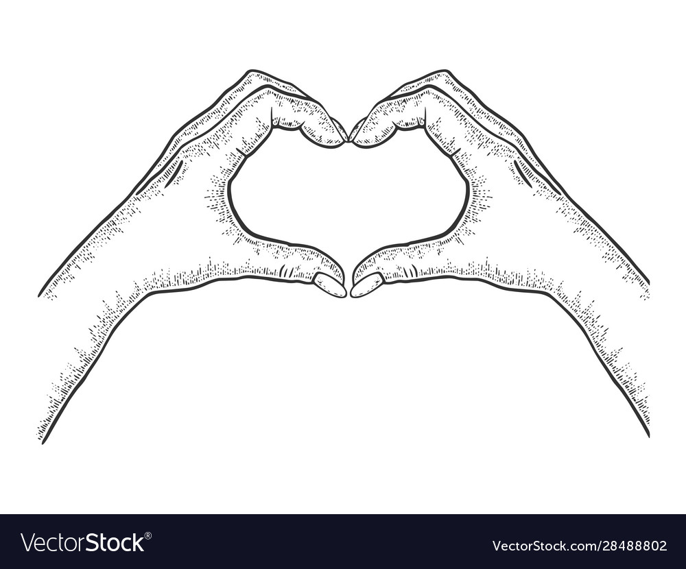 Hands Making Heart Sign Sketch Engraving Vector Image