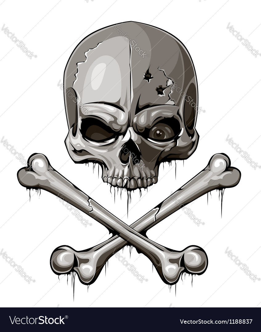 Decrepit Skull With Two Crossed Bones Royalty Free Vector