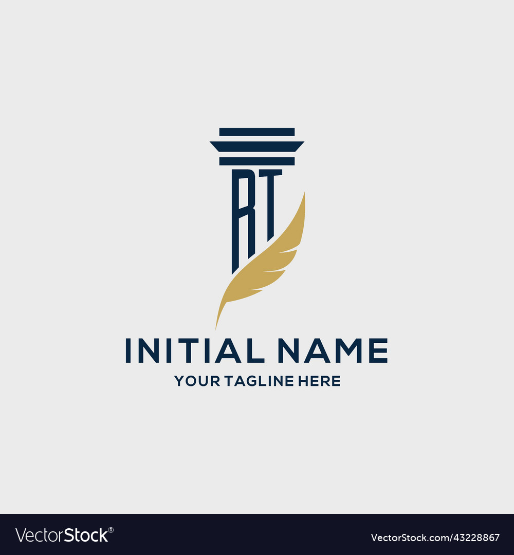 Rt Monogram Initial Logo With Pillar And Feather Vector Image