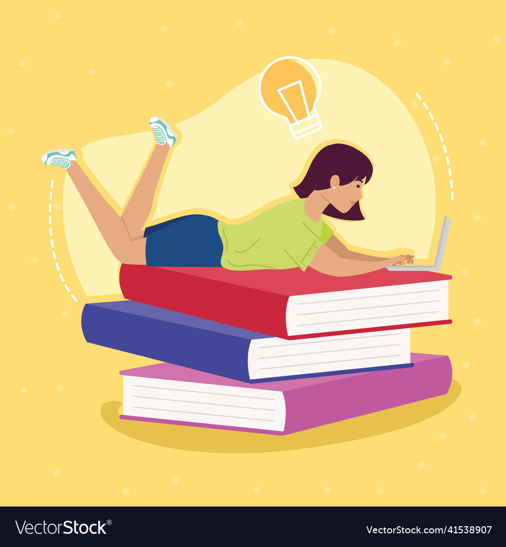 Girl Studding With Computer Royalty Free Vector Image