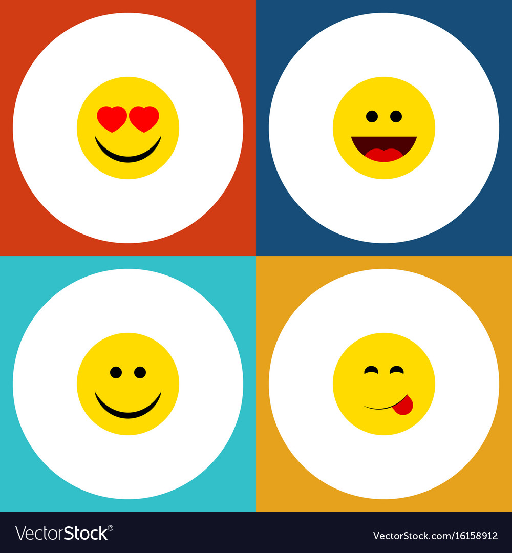 Flat Icon Face Set Of Delicious Food Love Laugh Vector Image