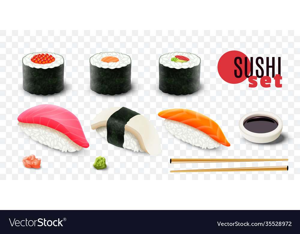 Realistic Sushi Set Royalty Free Vector Image VectorStock