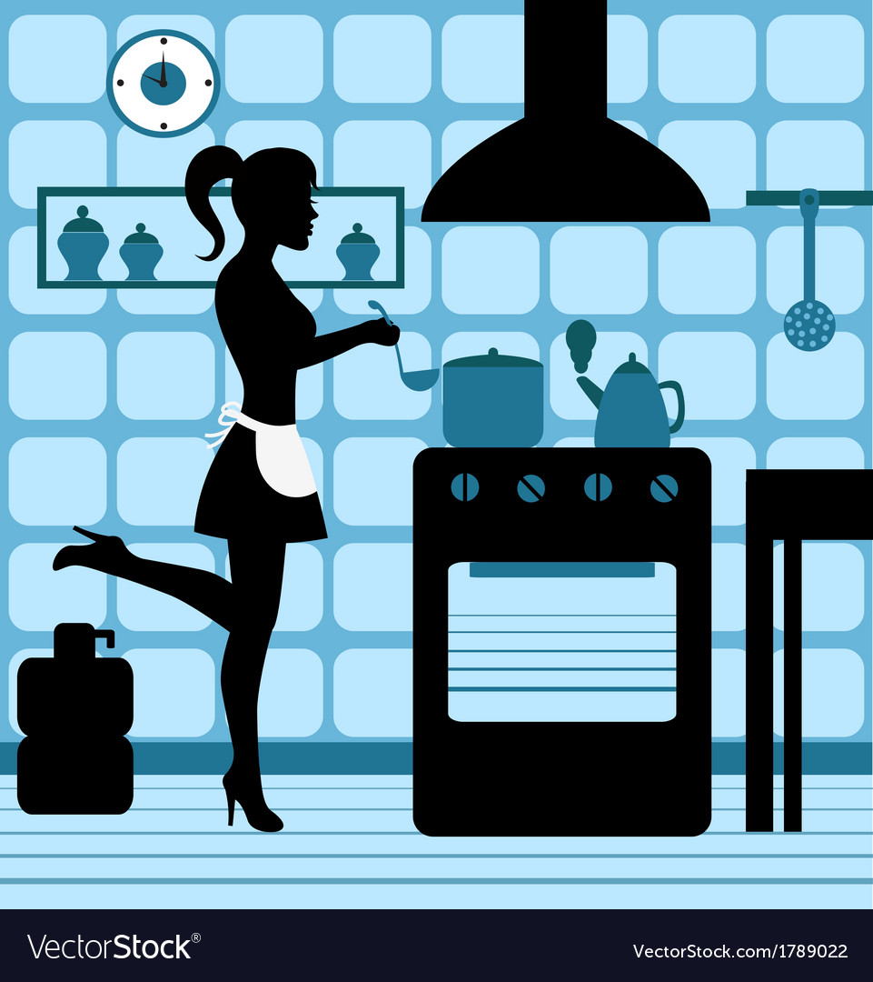 Woman Cooking In Kitchen Royalty Free Vector Image