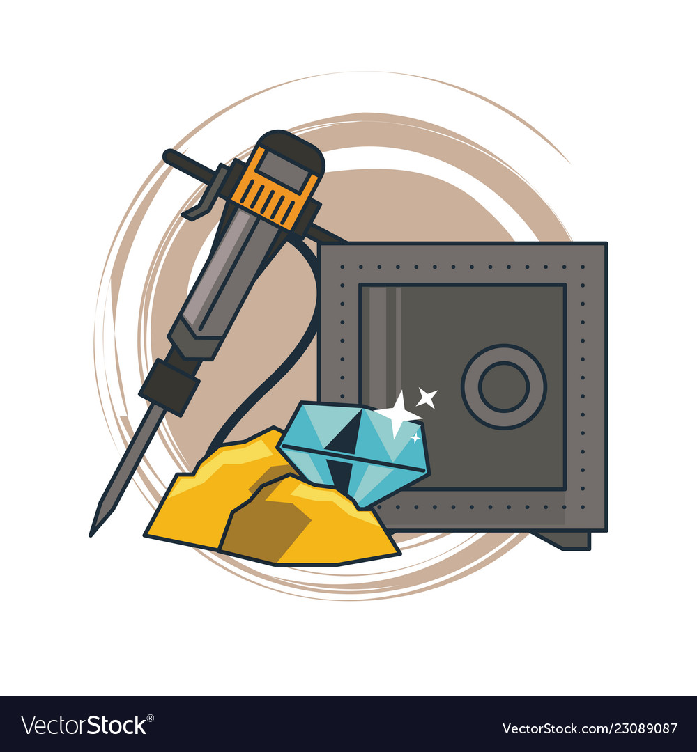 Diamond Mining With Strongbox And Drill Royalty Free Vector