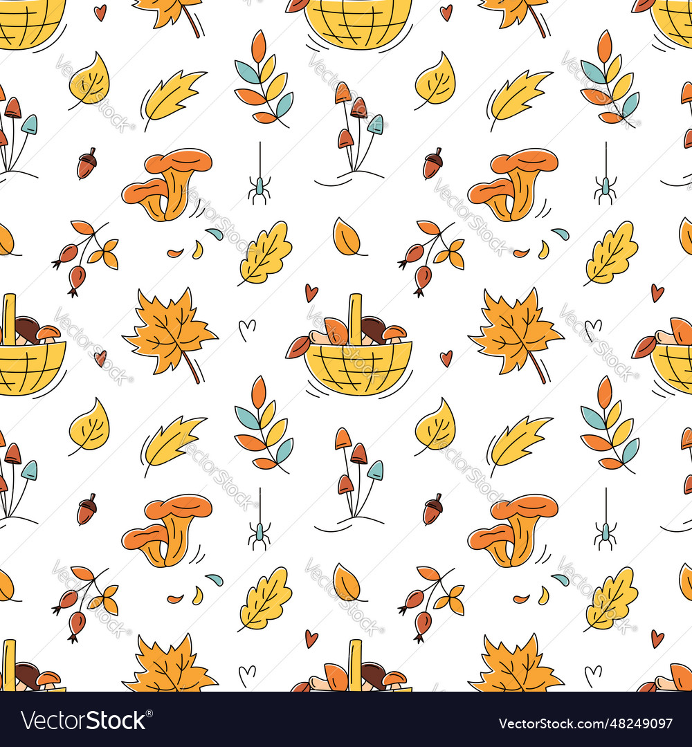 Autumn Seamless Pattern With Maple And Oak Leaves Vector Image