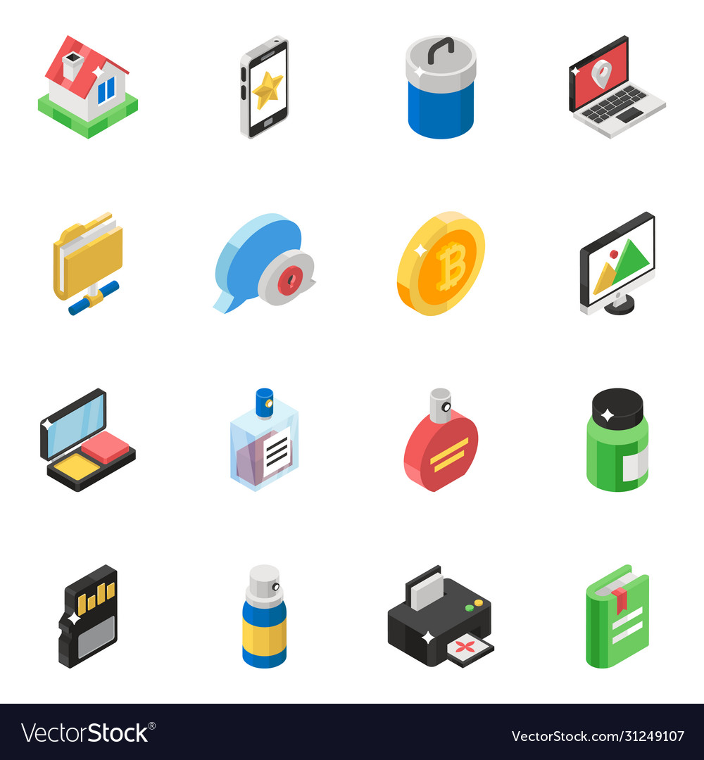 Set Isometric Icons Pack Royalty Free Vector Image