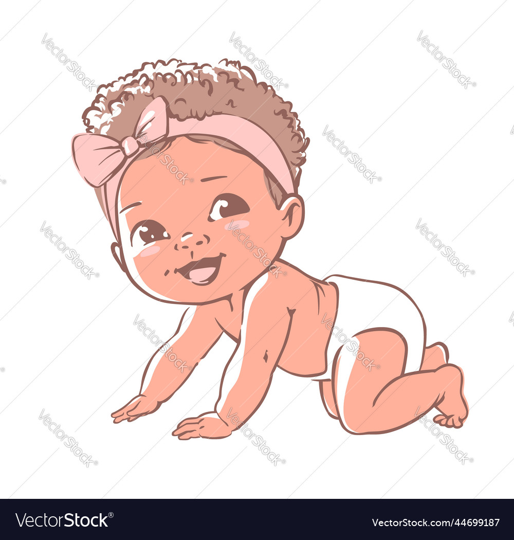 Cute Baby Girl In Diaper African American Baby Vector Image