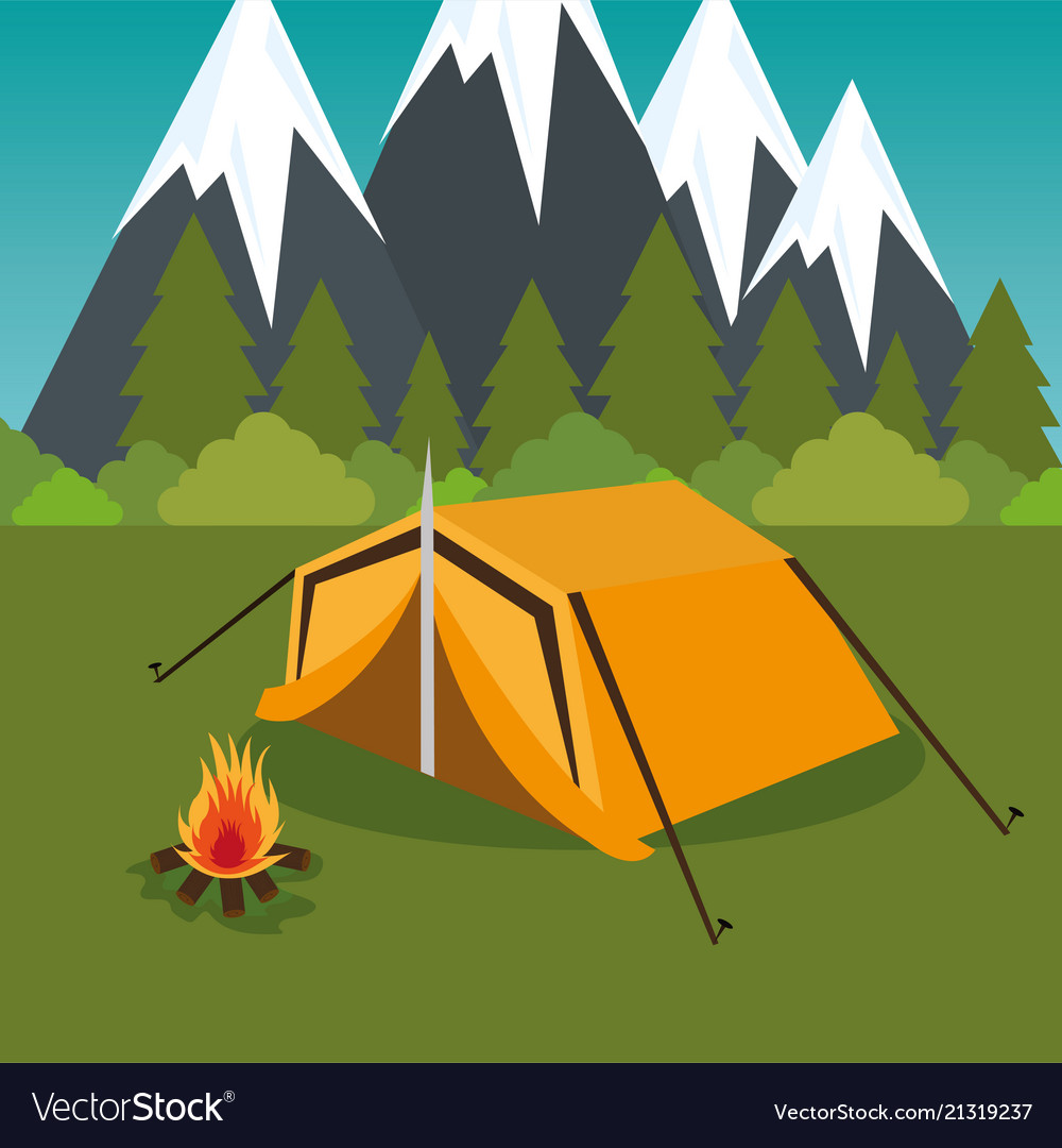 Camping Zone With Tent And Campfire Royalty Free Vector